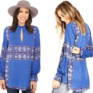 Free People Floral Pattern Long Sleeve Tunic Top